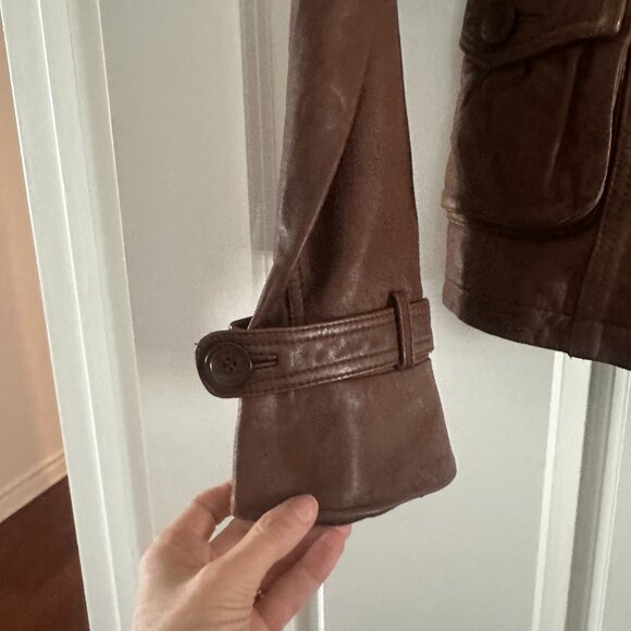 Anthropologie Leather Jacket Beautiful Brown Double Breasted Waist length XS - Picture 5 of 13